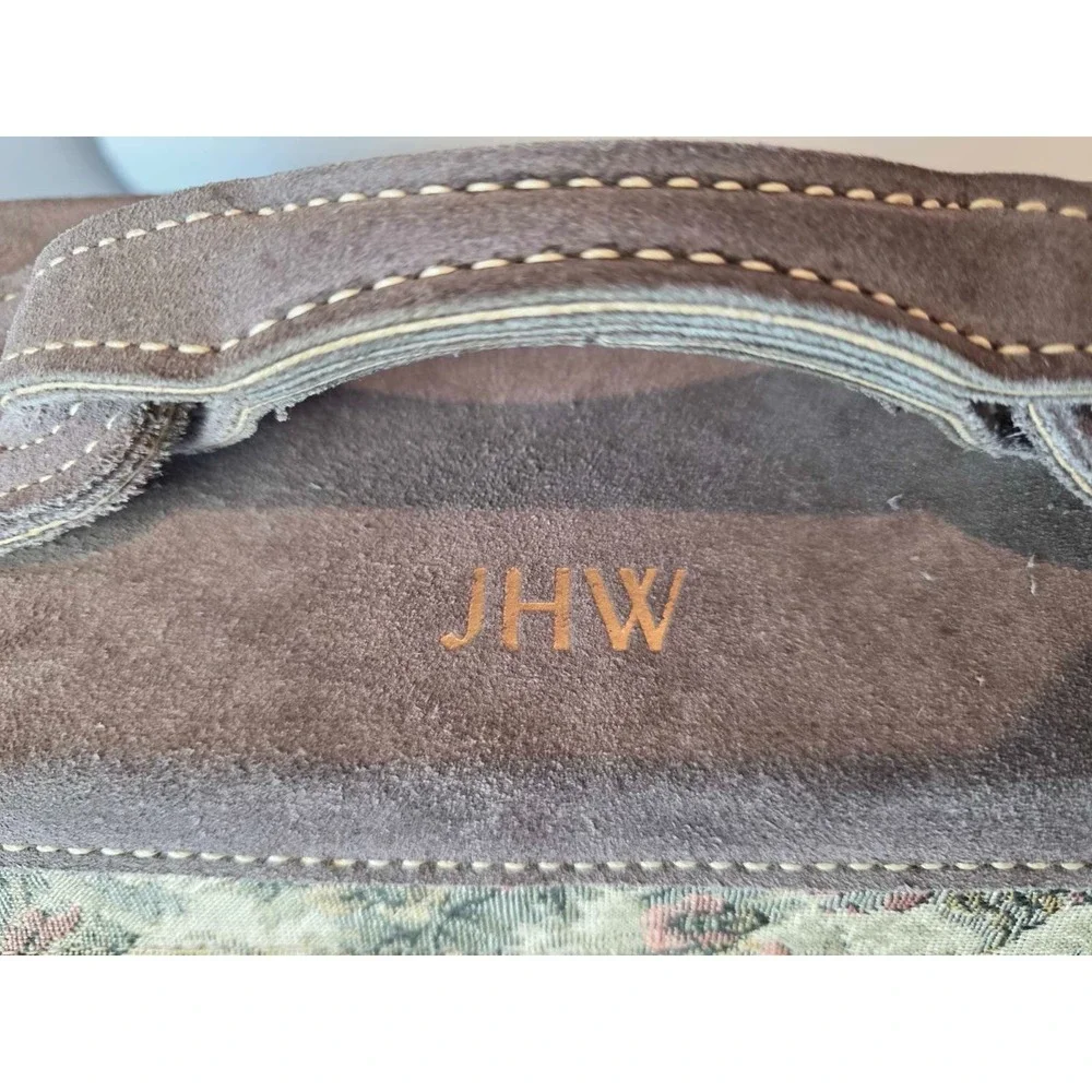 Vintage Suitcase French Luggage Co Gray Floral Rose Tapestry & Suede Leather 23
